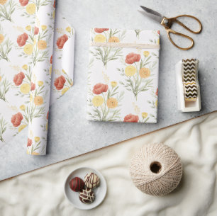Rote Orange Gelbe Blumen Geschenkpapier