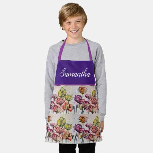 Rote Orange Gelbe Mohn Blume Pappies Girls Schürze (Getragen)