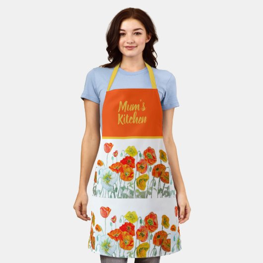 Rote Orange Gelbe Mohnblumen Klatschmohn Blumen Schürze (Getragen)