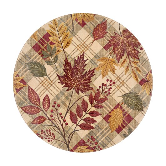 ROTE ORANGE GRÜNE KARIERT MIT FALL-AUTUMNSTÜCKEN SCHNEIDEBRETT (Vorderseite)