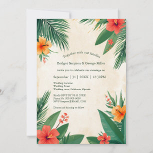 Rote Orange Hawaii Hibiskus Tropische Hochzeit Einladung