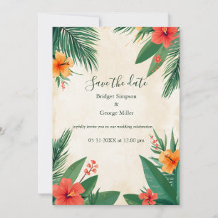 Rote Orange Hawaii Hibiskus Tropische Hochzeit Einladung