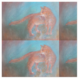 rote orange Katze auf blauem Gewebe Stoff