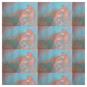 rote orange Katze auf blauem Gewebe Stoff (Muster)