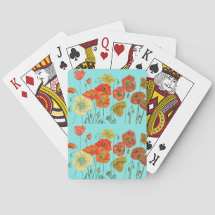 Rote Orange Mohn Aqua Blumen Spielkarten Set