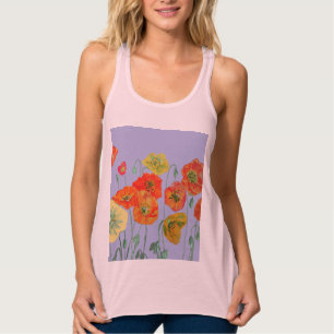 Rote Orange Mohn floral Wasserfarbe Lavendelblüte Tank Top