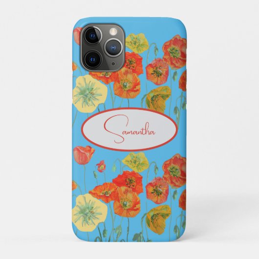 Rote Orange Mohn Mohnblumen floral Blau Mädchen Na Case-Mate iPhone Hülle (Rückseite)