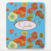 Rote Orange Mohn Mohnblumen floral Blau Mädchen Na Mousepad (Vorne)