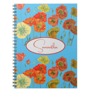 Rote Orange Mohn Mohnblumen floral Blau Mädchen Na Notizblock