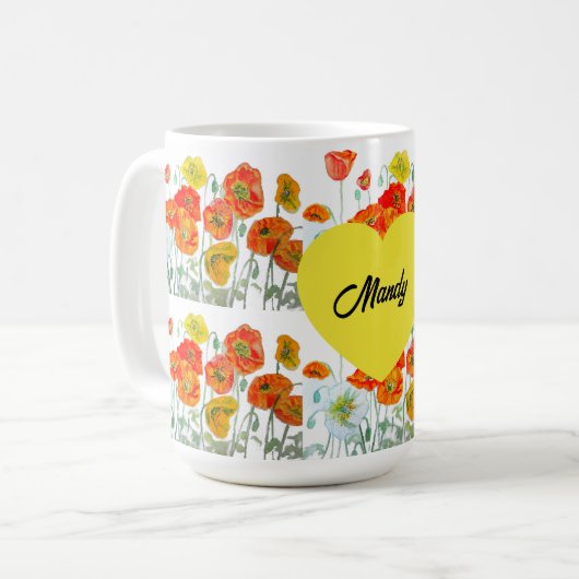 Rote Orange Mohnblume Aquarell Mohn Frau Kaffeetasse (Vorderseite Links)