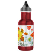 Rote Orange Mohnblume Aquarell Mohnblumen Edelstahlflasche (Rechts)