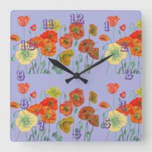 Rote Orange Mohnblume Wasserfarbe Pastell Lila Uhr
