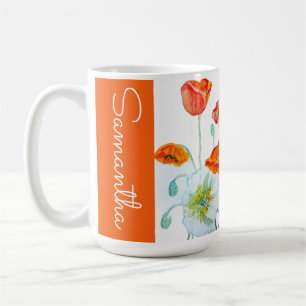 Rote Orange Mohnblumen Aquarell Frau Mohn  Kaffeetasse