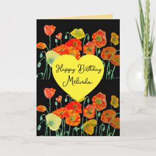 Rote Orange Mohnblumen Aquarell Frauenname Karte