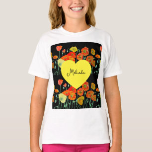 Rote Orange Mohnblumen Aquarell Mädchen Name T-Shirt