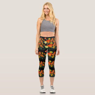 Rote Orange Mohnblumen Aquarell Mohn Capri Leggings