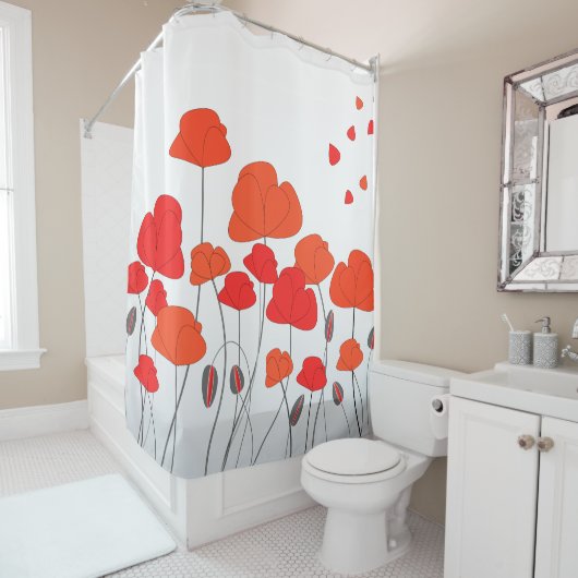 Rote orange Mohnblumen Duschvorhang (Beispiel)