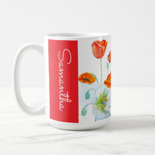 Rote Orange Mohnblumen Wasserfarbe Frauenvorname Kaffeetasse