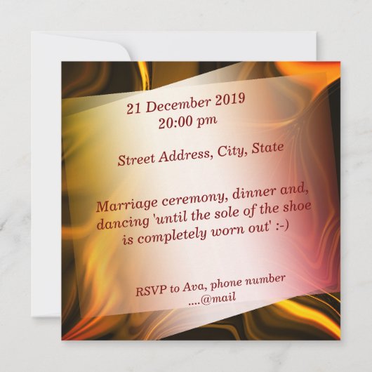 Rote Orange- oder Goldkurven auf dunklem Hintergru Einladung (Rückseite)