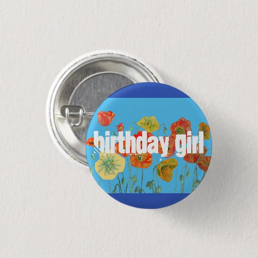 Rote Orange Poppy Blumenzunge Blume Button (Vorne & Hinten)