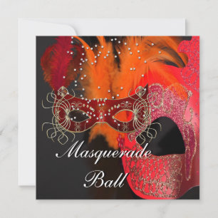 Rote Orange Schwarze Masken Masqueradenball-Party Einladung