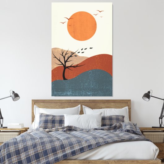 Rote, orange und beige farbige Illustrationsmauer Leinwanddruck (Insitu (Schlafzimmer))