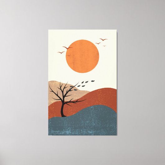 Rote, orange und beige farbige Illustrationsmauer Leinwanddruck (Vorderseite)