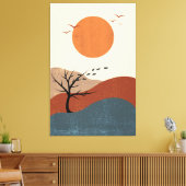Rote, orange und beige farbige Illustrationsmauer Leinwanddruck (Insitu (Wohnzimmer))