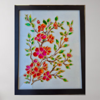Rote Orangefarbene Blumen Glasmalerei Wandkunst Poster