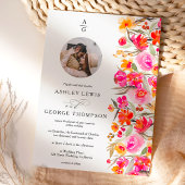 Rote orangefarbene Blumeninitialen Foto Hochzeit Einladung