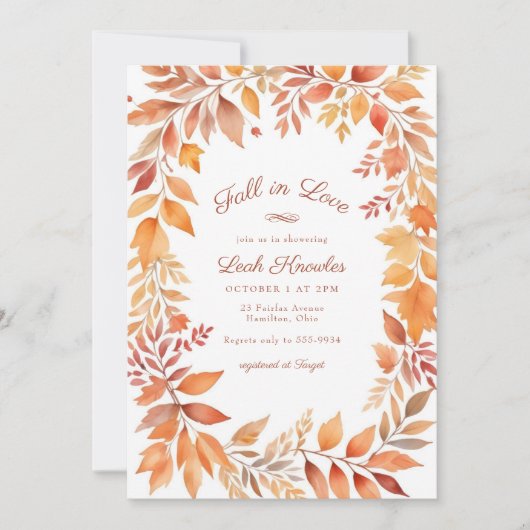 Rote orangefarbene Herbstlaube fallen im Brautpart Einladung (Vorderseite)
