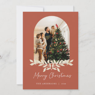 Rote Orangefarbene Weihnachtsrahmen-Familienkarten Feiertagskarte