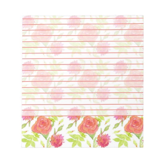 Rote Orangefärbte Rose Aquarellfarben Blume Linier Notizblock (Vorderseite)