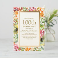 Rote Orangen Blumengrün Blätter Gold 100. Geburtst