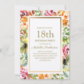 Rote Orangen Blumengrün Blätter Gold 18. Geburtsta Einladung (Vorderseite)