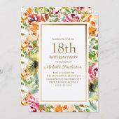 Rote Orangen Blumengrün Blätter Gold 18. Geburtsta Einladung (Vorne/Hinten)