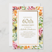Rote Orangen Blumengrün Blätter Gold 60. Geburtsta Einladung (Vorderseite)