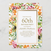 Rote Orangen Blumengrün Blätter Gold 60. Geburtsta Einladung (Vorne/Hinten)