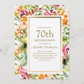 Rote Orangen Blumengrün Blätter Gold 70. Geburtsta Einladung (Vorne/Hinten)