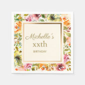 Rote Orangen Blumengrün Blätter Goldcreme Geburtst Serviette (Vorderseite)