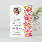 Rote Orangen-Foto-Brautparty Einladung (Stehend Vorderseite)