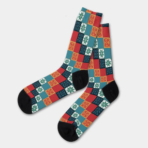 Rote Orangen Teal Klassische Europäische Mosaikfli Socken