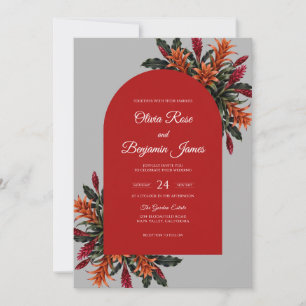 Rote Orangen-Tropen-Eukalyptus-Hochzeit Einladung