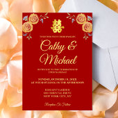 Rote Orangenblüte Chinesische Hochzeit doppeltes G Einladung