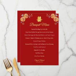 Rote Orangenblüte Chinesische Hochzeit doppeltes G Menükarte