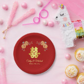 Rote Orangenblüte Chinesische Hochzeit doppeltes G Pappteller (Party)