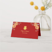 Rote Orangenblüte Chinesische Hochzeit doppeltes G Platzkarte (Rückseite)