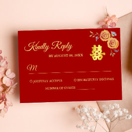 Rote Orangenblüte Chinesische Hochzeit doppeltes G RSVP Karte
