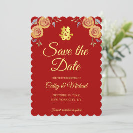 Rote Orangenblüte Chinesische Hochzeit doppeltes G Save The Date