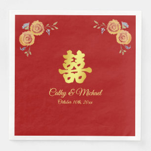 Rote Orangenblüte Chinesische Hochzeit doppeltes G Serviette